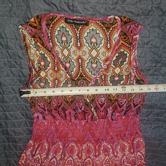 Mlle Gabrielle Size M Smocked Maxi Dress Pink Paisley Surplice Wrap Boho - Picture 7 of 9